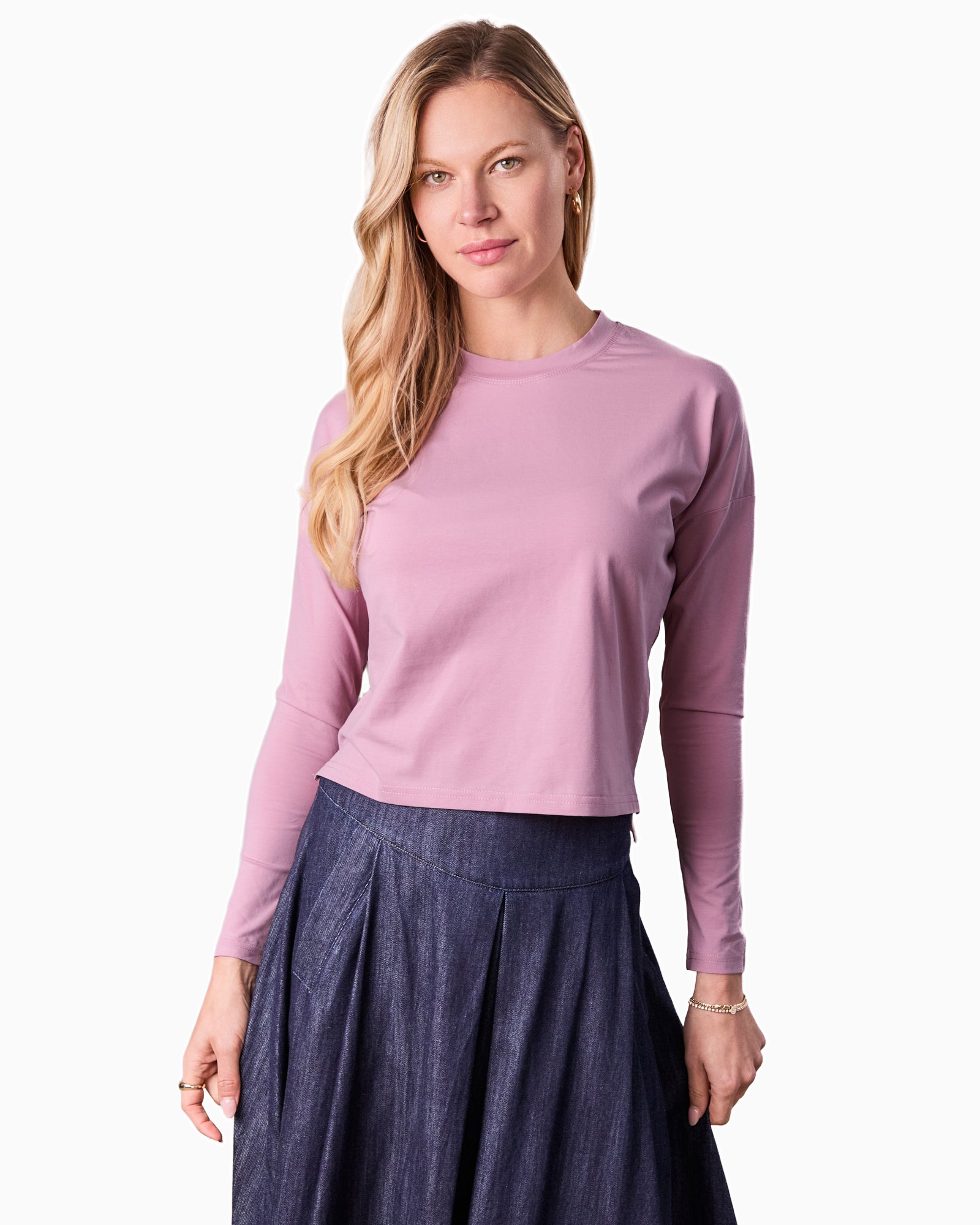 Cropped Boxy Tee Mauve Loose Fit Casual Summer Top Online New Arrival-0